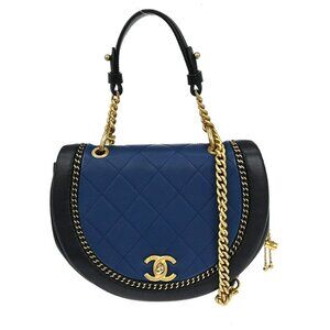 Chanel Blue Lambskin 2way Shoulder Handbag